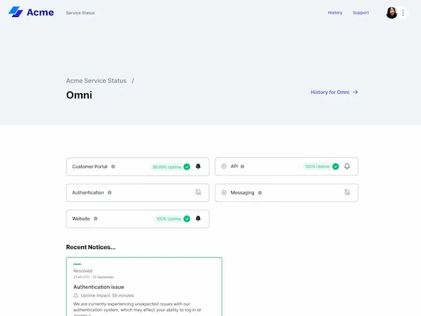 Sample status page in a collection