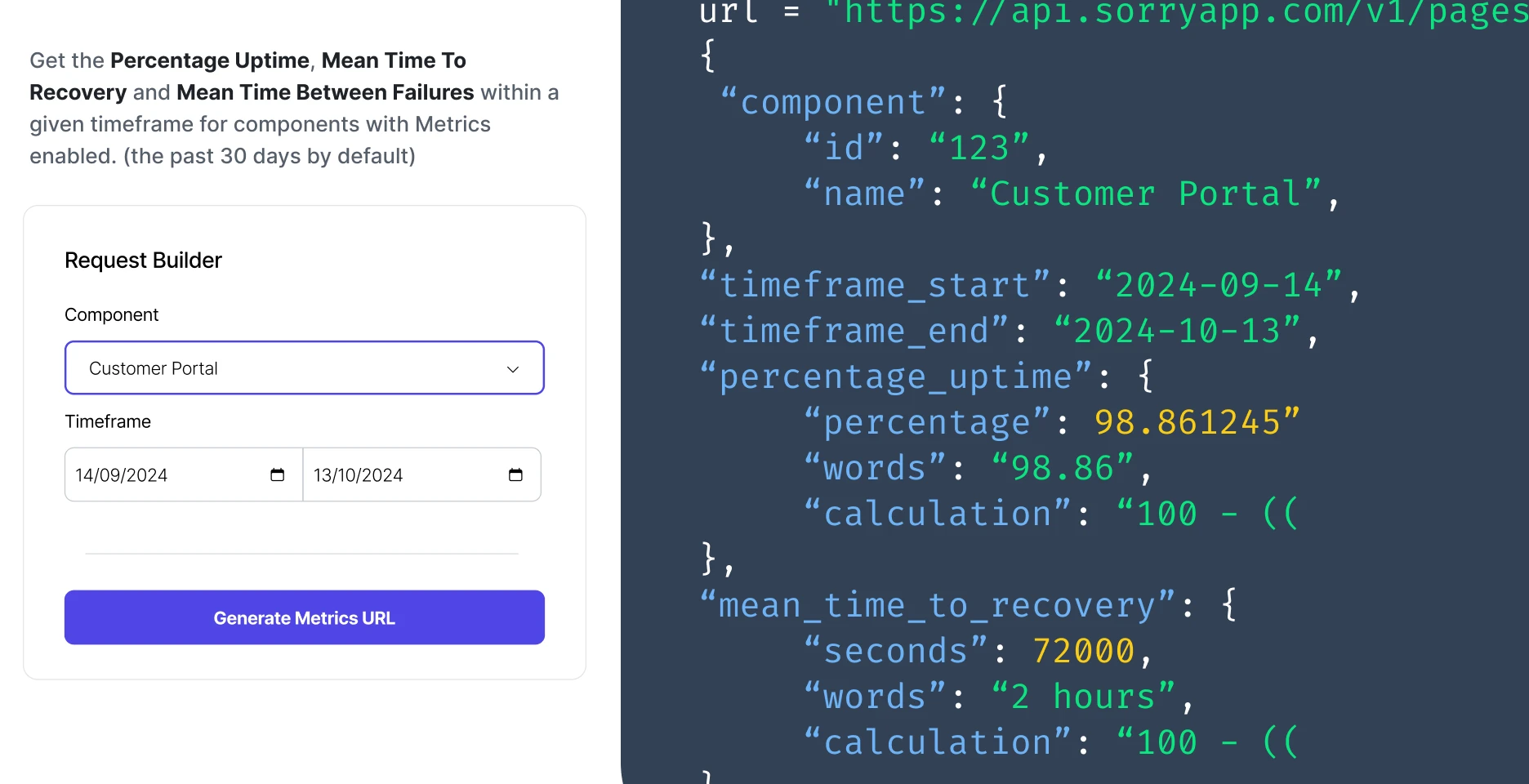 Status API request builder with JSON response