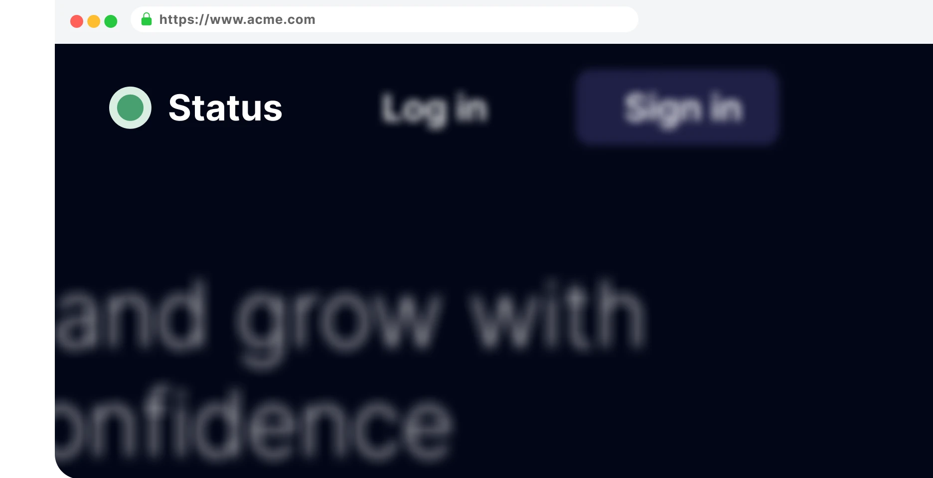 Status badge in a website header on dark made