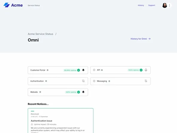 Sample status page in a collection