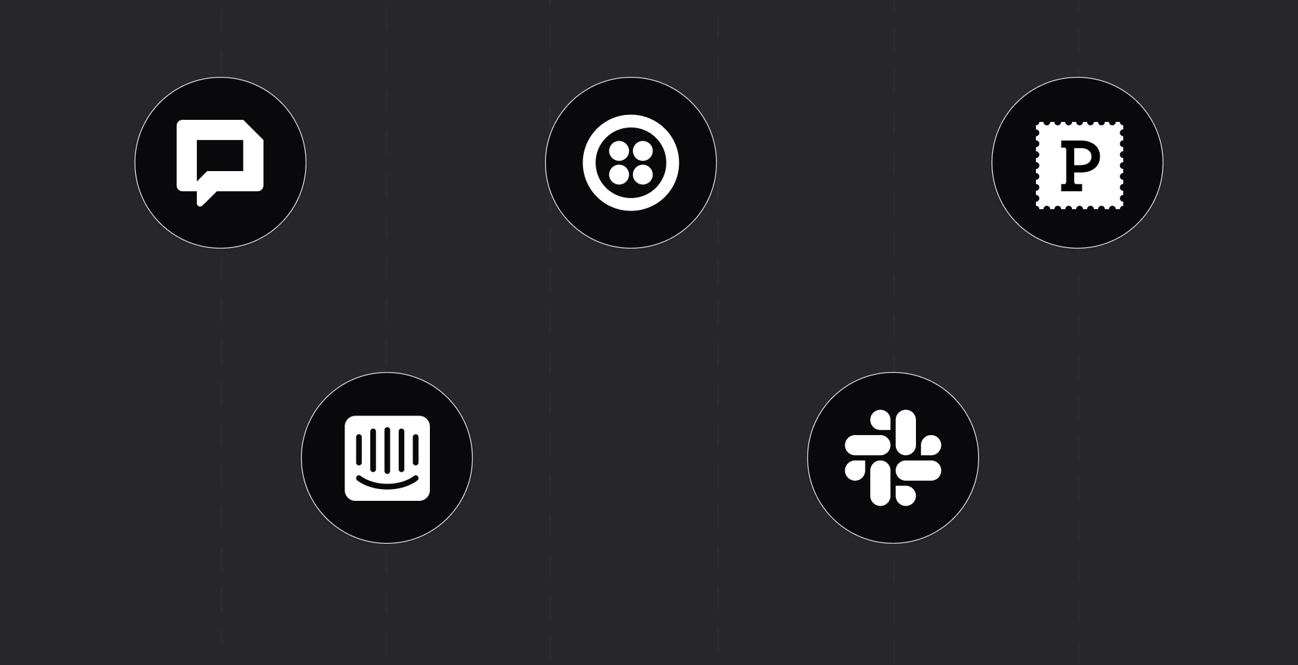 Sorry™ notification channel integration logos including Twilio, Google Chat, Postmark, Intercom and Slack.