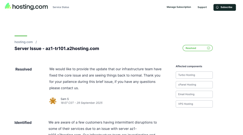 hosting.com incident notice